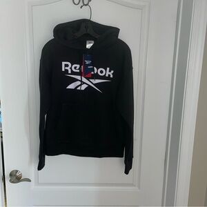 NWT Reebok Women’s Hoodie Sweatshirt, Fleece Black with white Logo size L